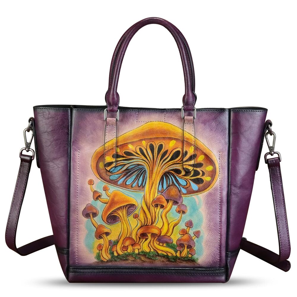 6993 Leather Handbag Hand Painted Leather Top Handle Satchel Handmade